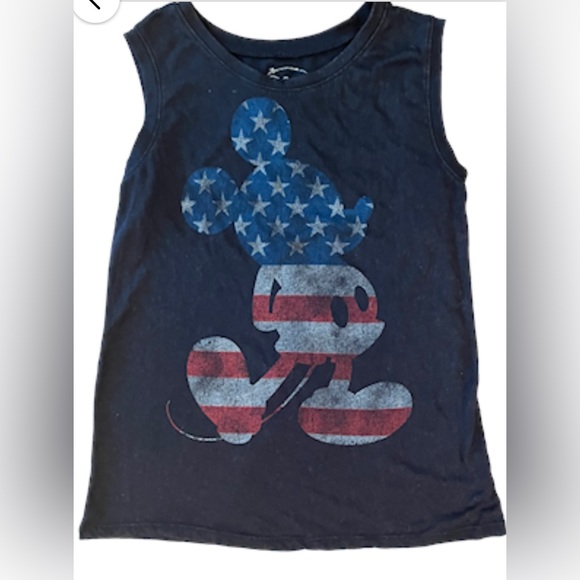 Disney Tops - Mickey Mouse Disney Black Womens Small American Flag Tank Sleeveless Shirt